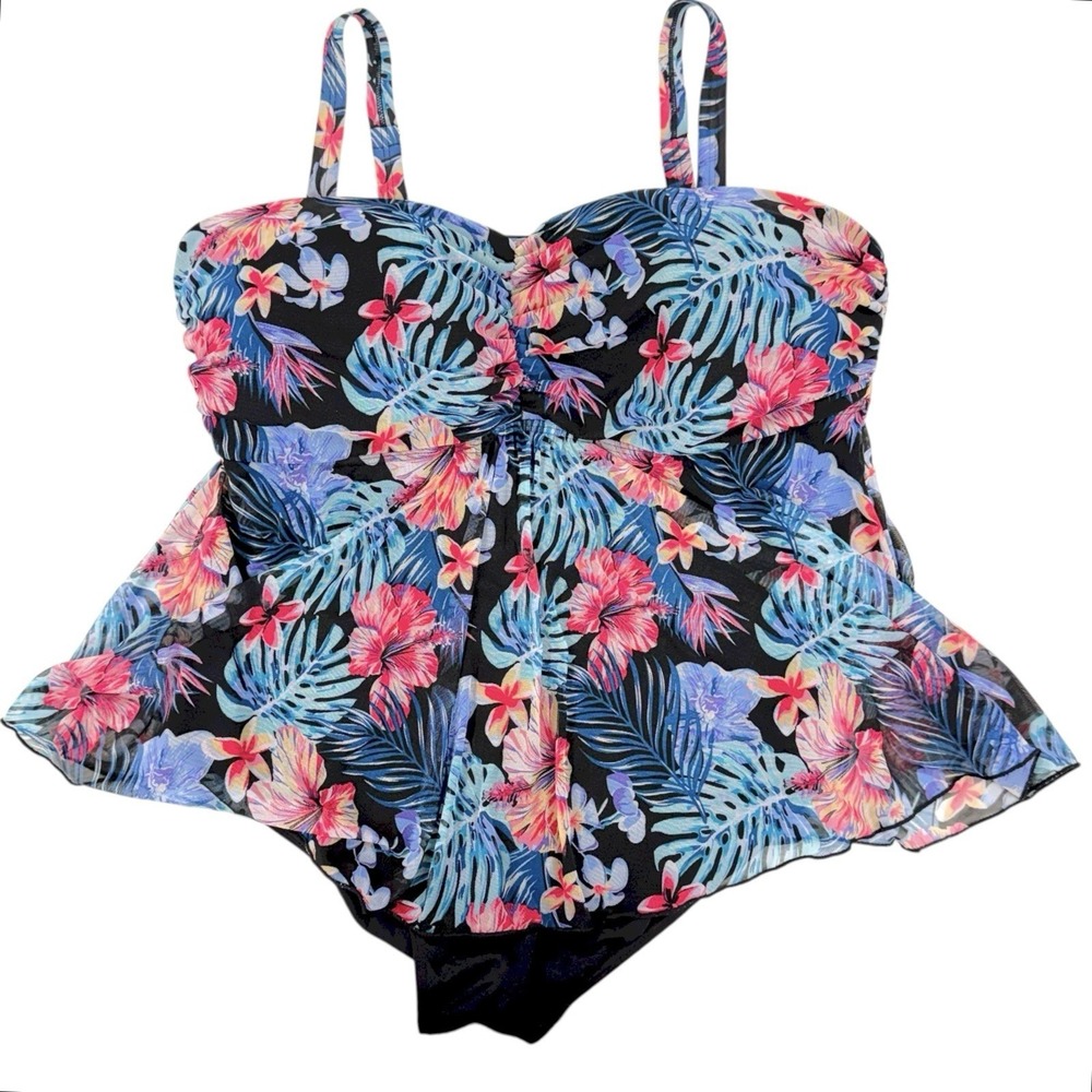 Fit 4 U‎ Womens 24W Floral Swim Dress Swimsuit Tummy Control Slimming NWT